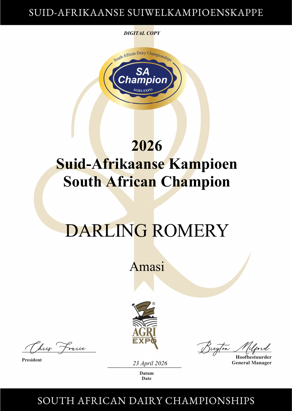 Certificate preview for Amasi