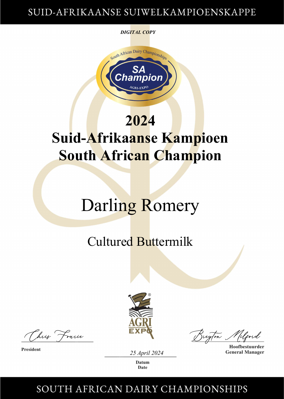 Certificate preview for Cultured Buttermilk