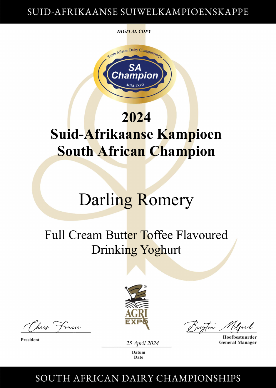 Certificate preview for Full Cream Butter Toffee Flavoured
